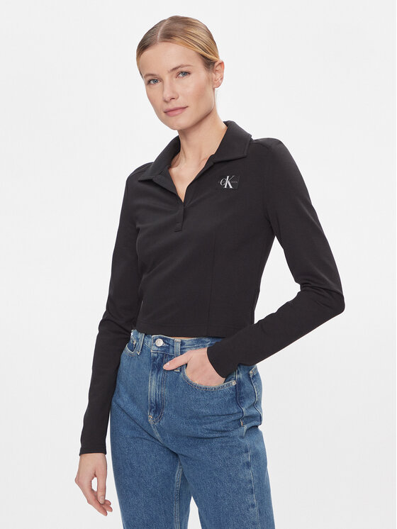 Calvin Klein Jeans Blúzka Polo Collar Milano Regular Top J20J222556 Čierna Regular Fit
