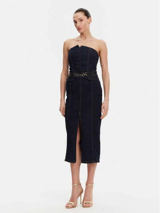 Fracomina Fracomina Džinsinė suknelė FR25SD4010D46093 Tamsiai mėlyna Slim Fit