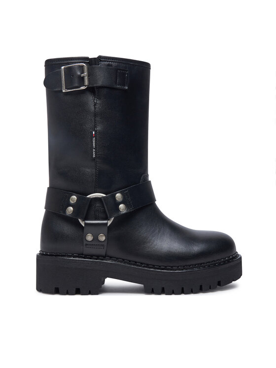 Tommy Jeans Členková obuv Tjw Urban Biker Boot Leather EN0EN02728 Čierna