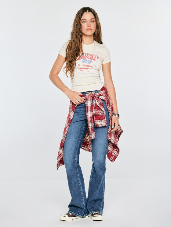 BIG STAR BIG STAR T-Shirt CALISA Kremowy Slim Fit