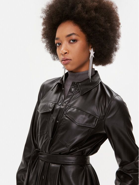 DKNY DKNY Vestito di pelle P2HBTO59 Nero Regular Fit