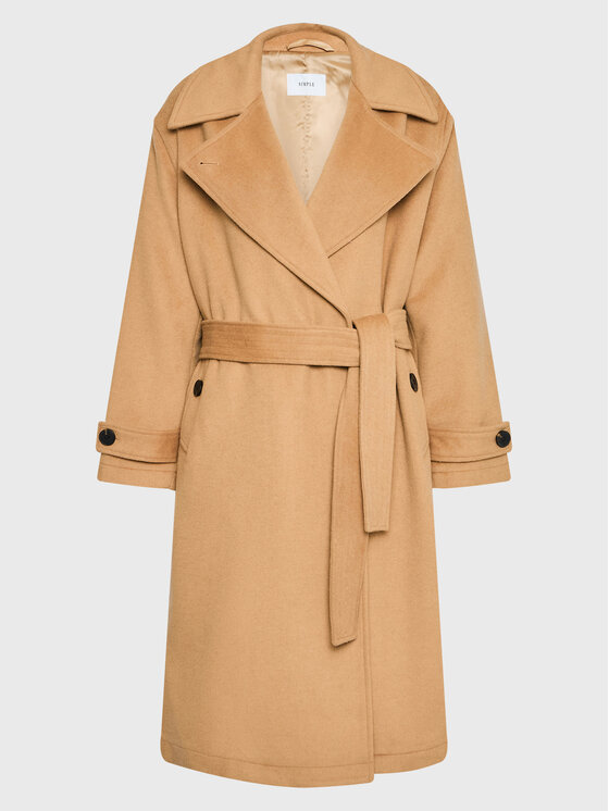 Simple Simple Демісезонний плащ PLD502-03 Бежевий Relaxed Fit