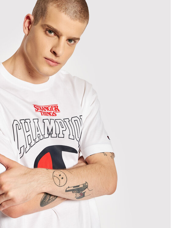 Champion Champion T-shirt Unisex STRANGER THINGS Logo 217757 Bijela Custom Fit