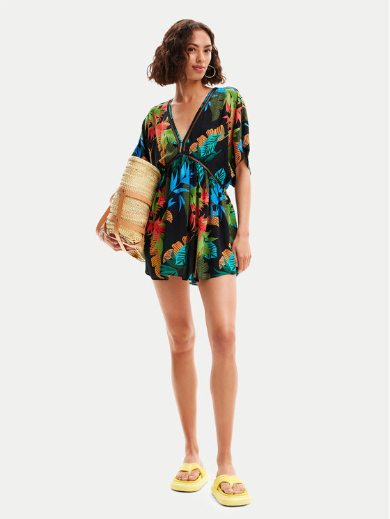 Desigual Desigual Rochie de plajă Tropical Party 24SWMW23 Negru Loose Fit