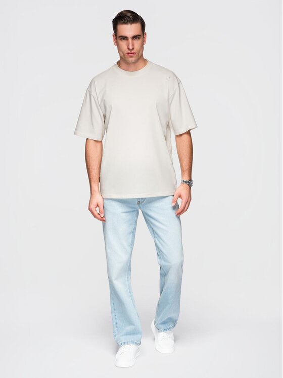 Ombre Ombre T-Shirt OM-TSBC-0267 Biały Loose Fit