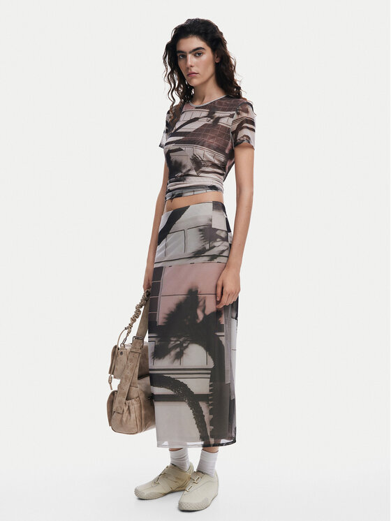 Desigual Desigual tylová sukňa 25SWFK05 Farebná Regular Fit