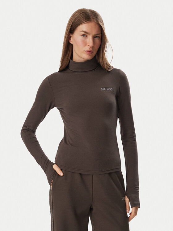 Guess Блуза V6BP11 K6907 Тъмнокафяв Slim Fit