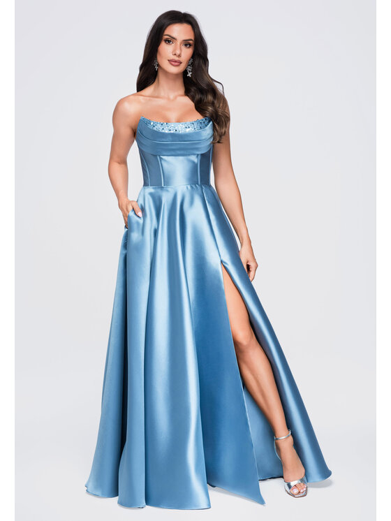 Ombre Ombre Sukienka wieczorowa LA-OM-DLR440 Niebieski Slim Fit