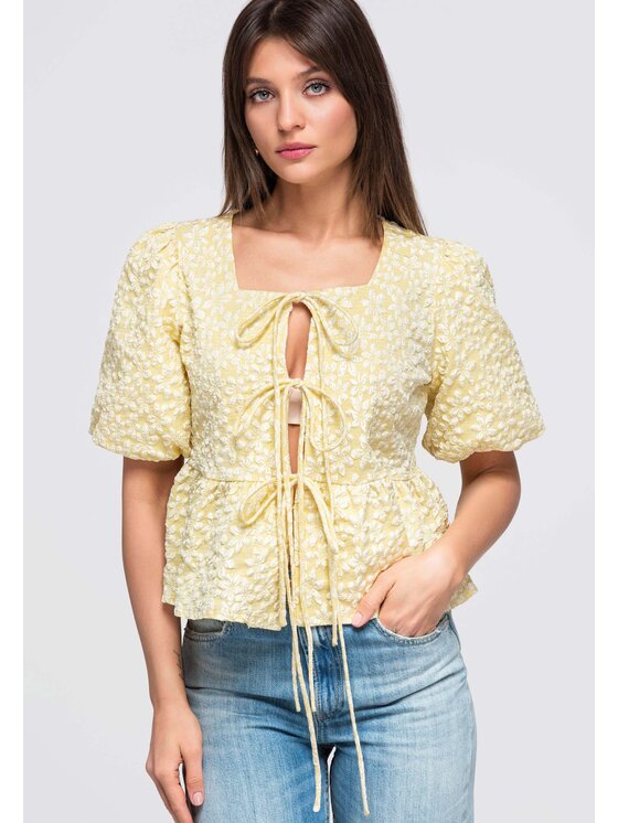 Ombre Ombre Bluzka OW-TS-E0048 Żółty Regular Fit