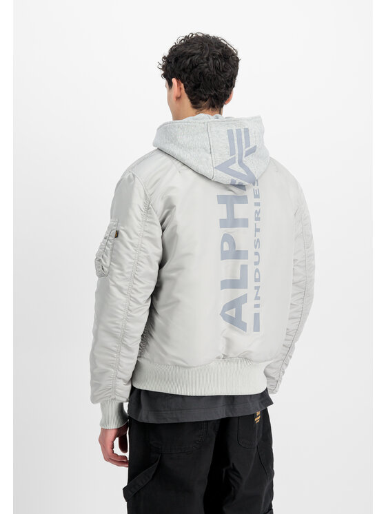 Alpha Industries Alpha Industries Kurtka bomber MA-1 Zip Hood Backprint Bomber Jacket Szary Slim Fit