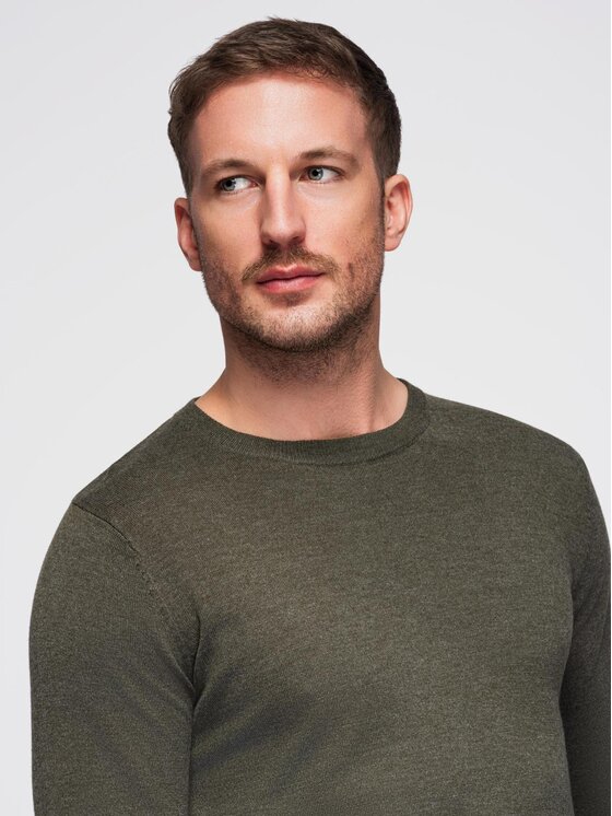 Ombre Ombre Sweter OM-SWBS-0106 Khaki Regular Fit