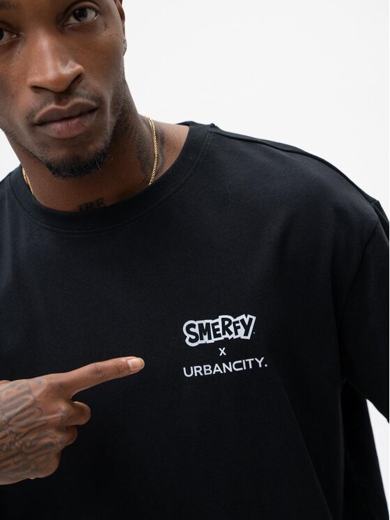 Smerfy Smerfy T-Shirt Koszulka Z Krótkim Rękawem Oversize Męska Czarna Smerfy Hater XXL Czarny Oversize