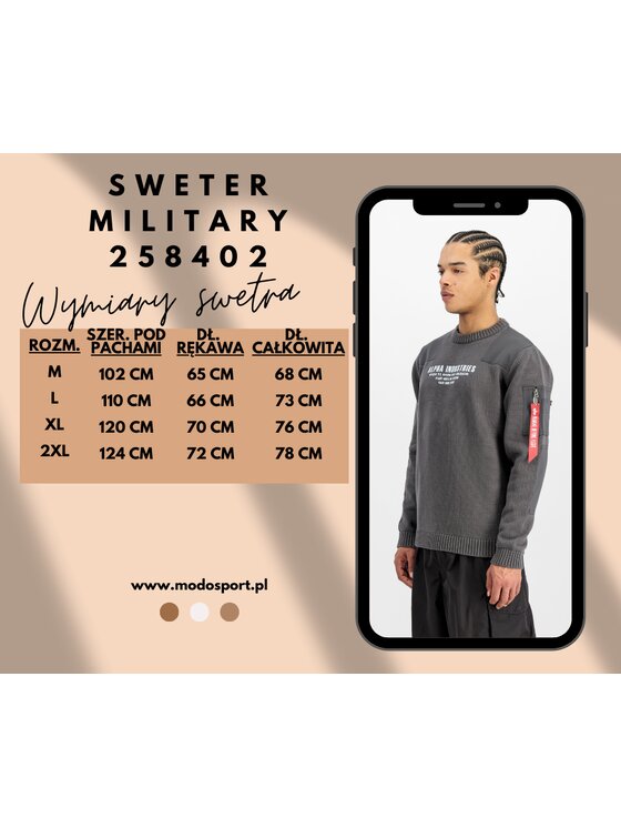 Alpha Industries Alpha Industries Bluza Military Knit Sweatshirt Szary Regular Fit