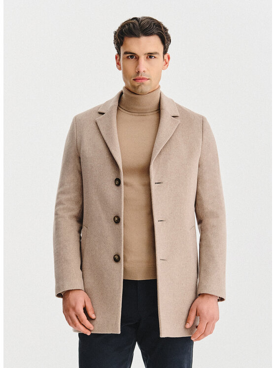 Pako Lorente Pako Lorente Płaszcz wełniany P25WF-7X-020 Beżowy Classic Fit