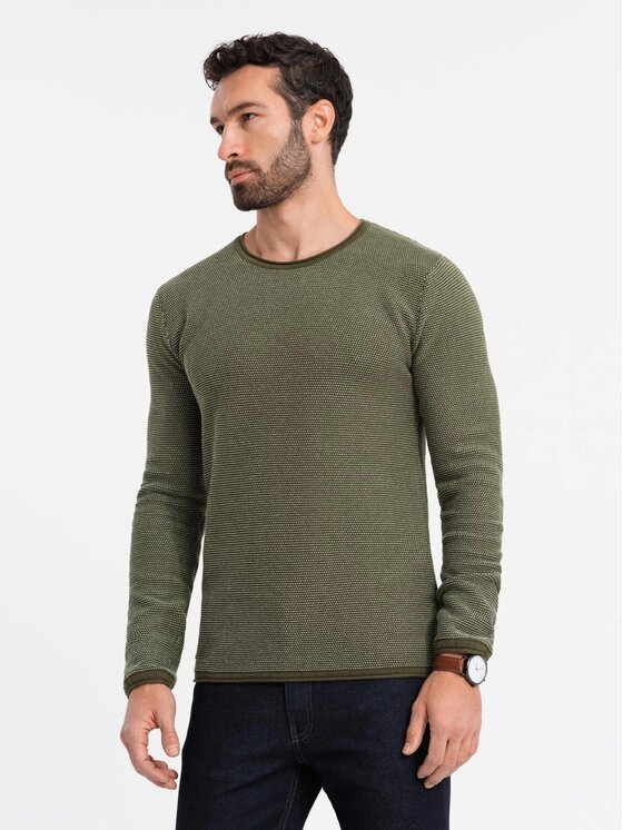 Ombre Ombre Sweter OM-SWSW-0118 Zielony Regular Fit