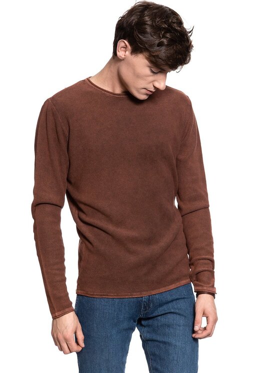 Mustang Mustang Sweter EMIL C WAFFLE Brązowy Regular Fit