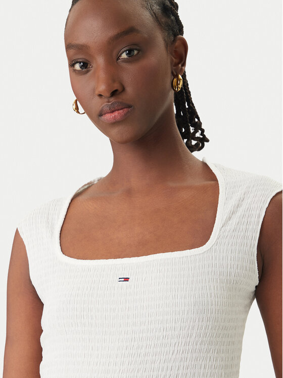 Tommy Jeans Tommy Jeans Top Smock Seersucker DW0DW22220 Biela Slim Fit