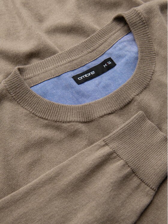 Ombre Ombre Sweter OM-SWBS-0106 Beżowy Regular Fit