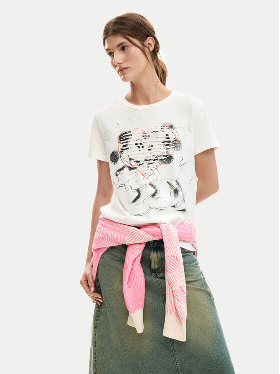 Desigual Desigual T-Shirt Core Mickey 26SWTK42 Biały Regular Fit