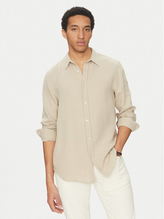 Guess Guess Cămașă M5GH85 WH831 Écru Regular Fit