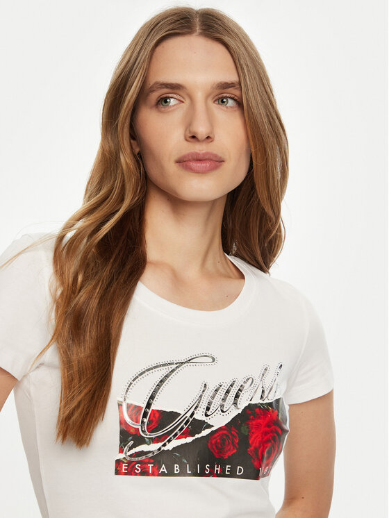 Guess Guess T-Shirt W5RI03 J1314 Biały Regular Fit