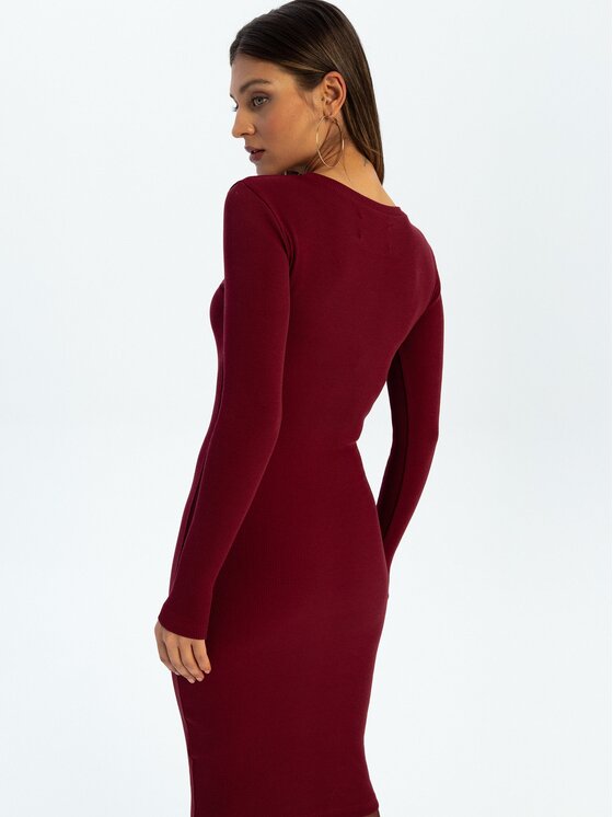 Nudyess Nudyess Sukienka dzianinowa Eos Mimi z prążka Bordowy Fitted Fit