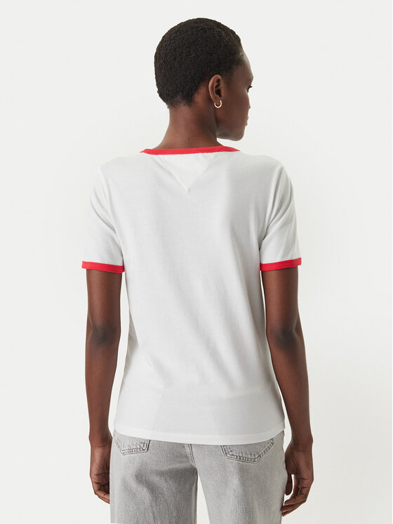 Tommy Jeans Tommy Jeans T-shirt Wavy Flag Contrast Ringer DW0DW22306 Bianco Regular Fit