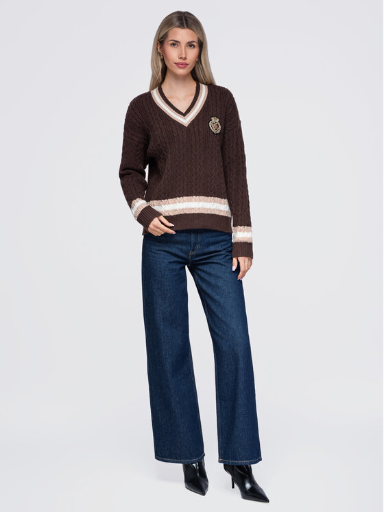 Ombre Ombre Sweter OW-SW-E0023 Brązowy ciemny Regular Fit