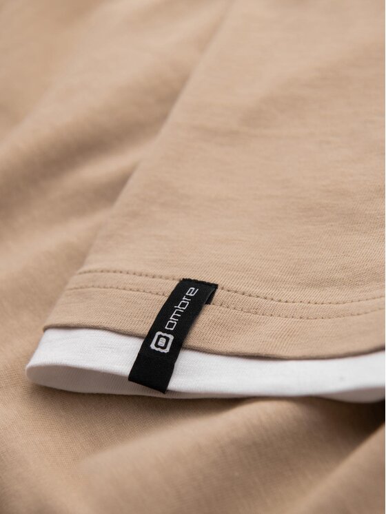 Ombre Ombre T-Shirt OM-TSCT-0256 Beżowy Regular Fit
