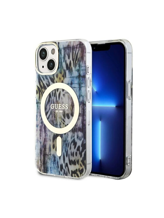 Etui na telefon Guess, Niebieskie, Leopard MagSafe
