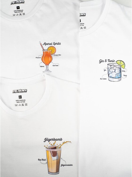 MyStars MyStars T-Shirt Zestaw 3 T-Shirtów MyStars Drink Biały XL Biały Regular Fit