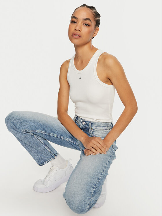 Calvin Klein Calvin Klein Top Graphic K20K208065 Biały Slim Fit