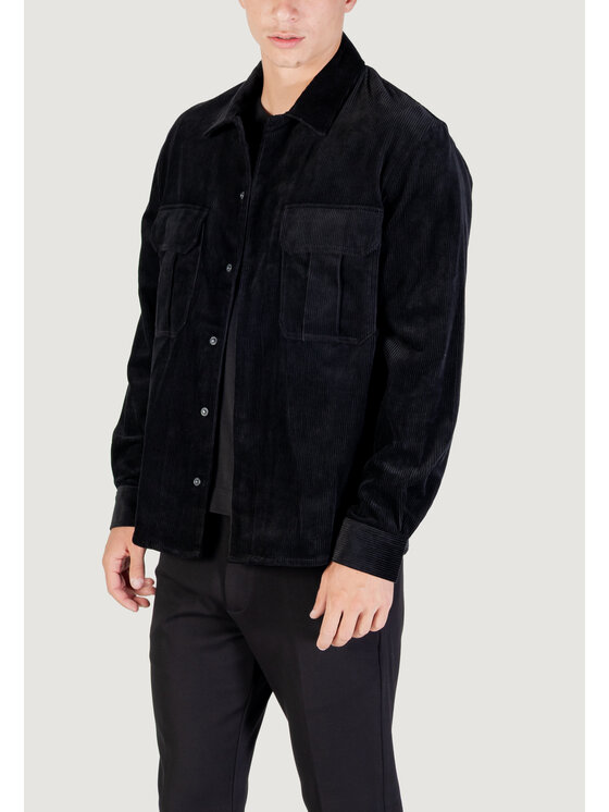 Antony Morato Antony Morato Πουκάμισο REGULAR FIT WITH LOGOED METAL BADGE Μαύρο Regular Fit