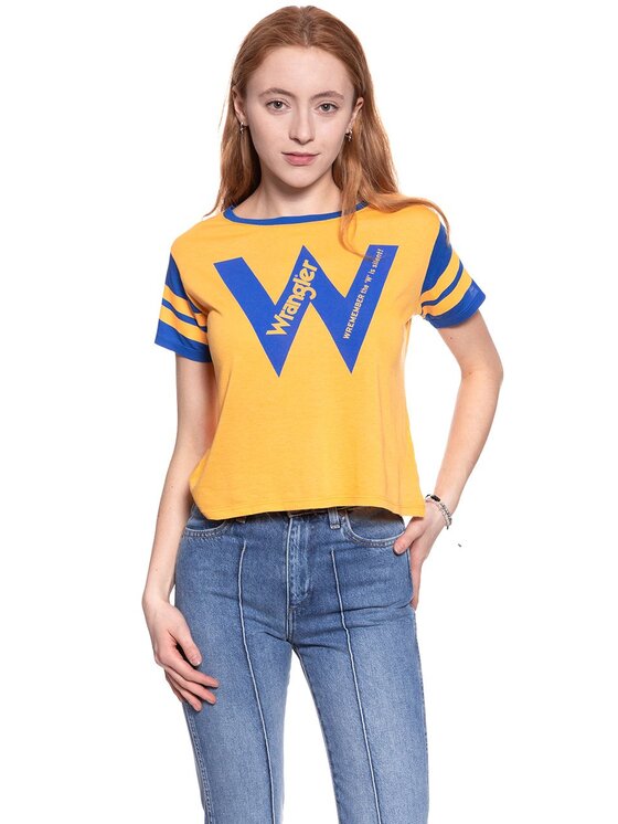 Wrangler Wrangler T-Shirt B&Y W CROP TEE Żółty Regular Fit