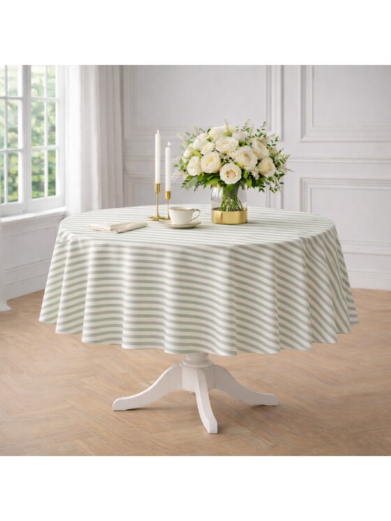 Roseberry Home Roseberry Home Obrus bawełniany w kremowo-zielone pasy Dandy Green Zielony