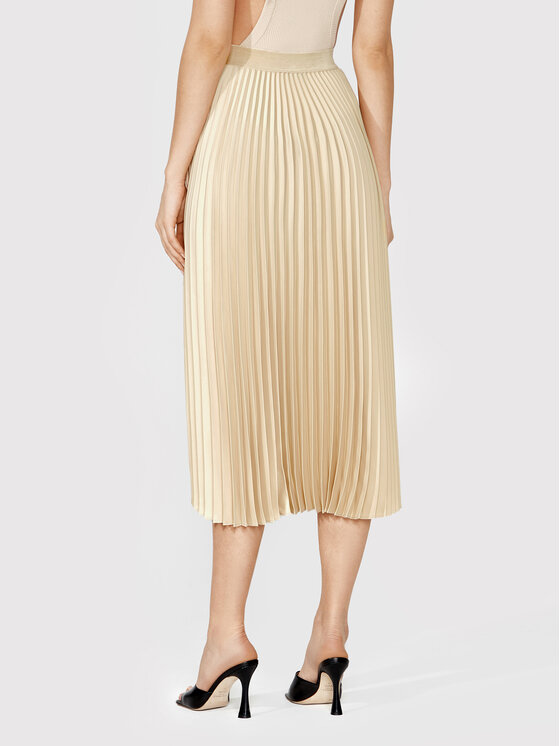 Simple Simple Spódnica plisowana SDD004 Beżowy Regular Fit