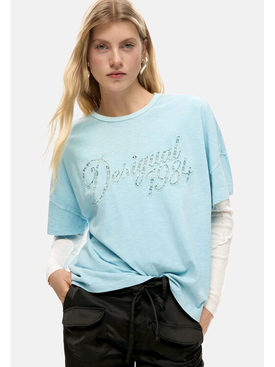 Desigual Desigual T-Shirt TS_PALMER Ανοιχτό μπλε Regular Fit