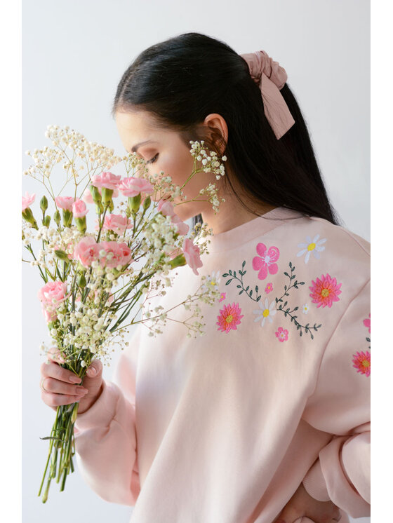White Rvbbit White Rvbbit Bluza z haftem - kwiaty Różowy Oversize