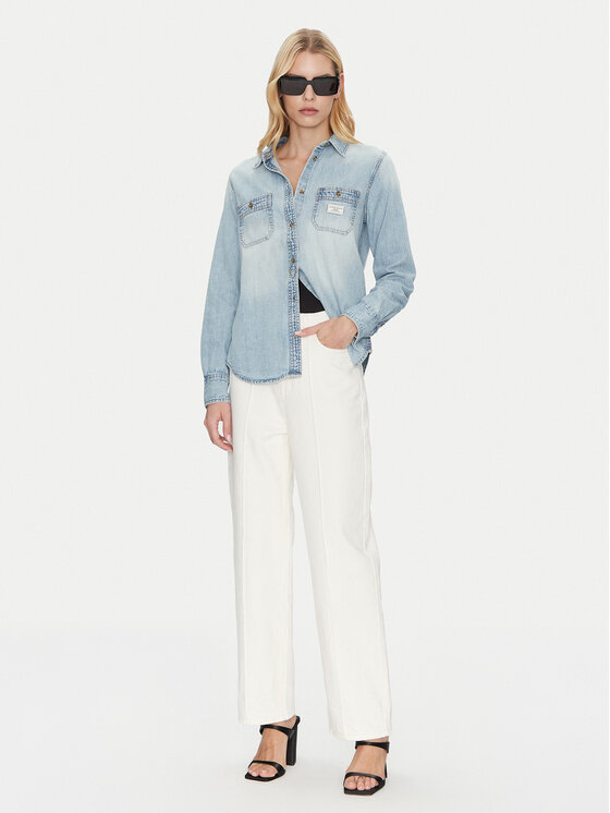 Guess Jeans Guess Jeans džinsiniai marškiniai W5RH37 D5M83 Mėlyna Regular Fit