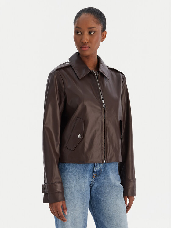 Calvin Klein Jeans Calvin Klein Jeans Bunda z imitace kůže Moto LV047E501G Hnědá Regular Fit