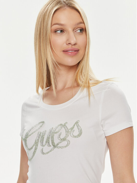 Guess Guess Tricou W4GI30 J1314 Alb Slim Fit
