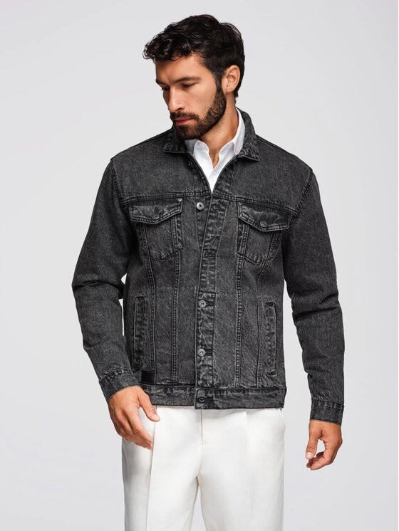 Ombre Ombre Kurtka jeansowa OM-JADJ-0219 Czarny Regular Fit