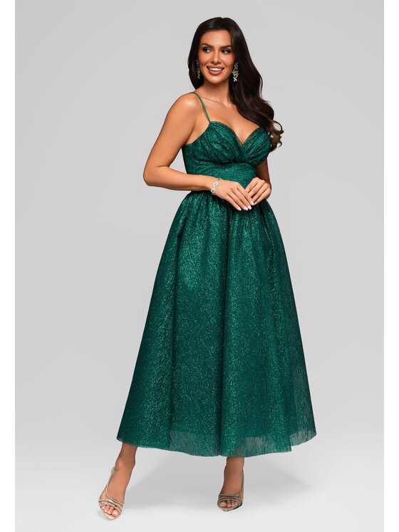 Ombre Ombre Sukienka wieczorowa LA-OM-DLR193 Zielony Regular Fit