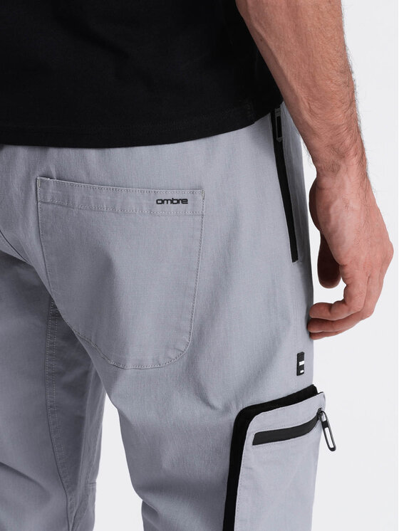 Ombre Ombre Joggers kalhoty OM-PAJO-0135 Šedá Cargo Fit
