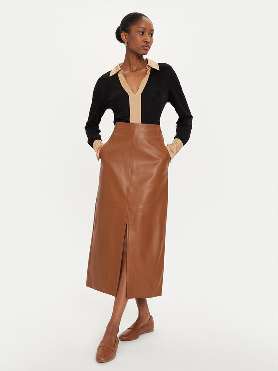 Tommy Hilfiger Jupe en cuir WW0WW42186 Marron Regular Fit Modivo