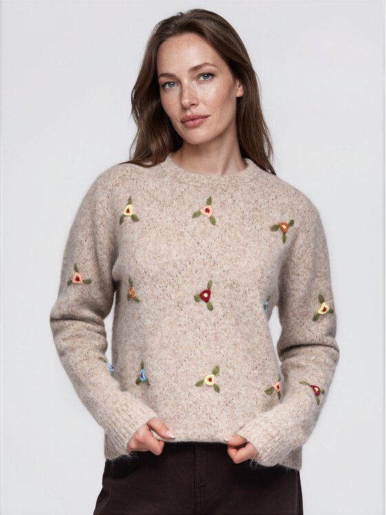 Ombre Ombre Sweter OW-SW-E0047 Beżowy Regular Fit