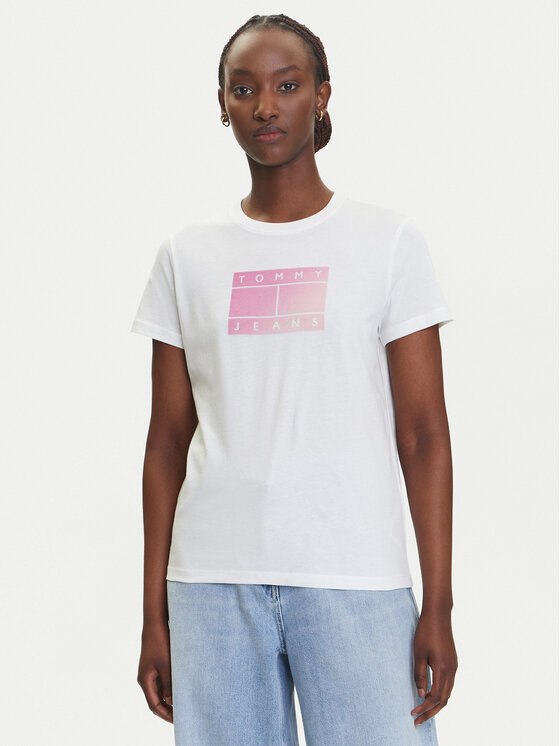 Tommy Jeans Tommy Jeans Tricou Gradient Flag DW0DW20905 Alb Regular Fit