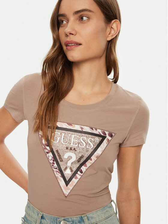 Guess Guess Tričko W5RI22 J1314 Hnedá Regular Fit