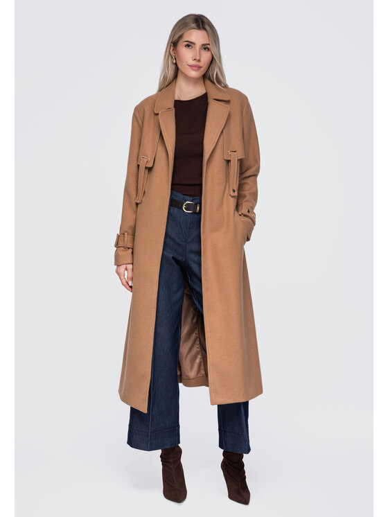 Ombre Ombre Płaszcz przejściowy OW-CT-E0005 Beżowy Regular Fit