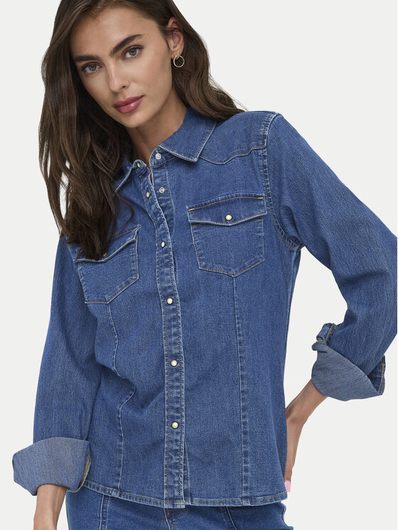 ONLY ONLY Jeanshemd Sasia 15352339 Blau Slim Fit